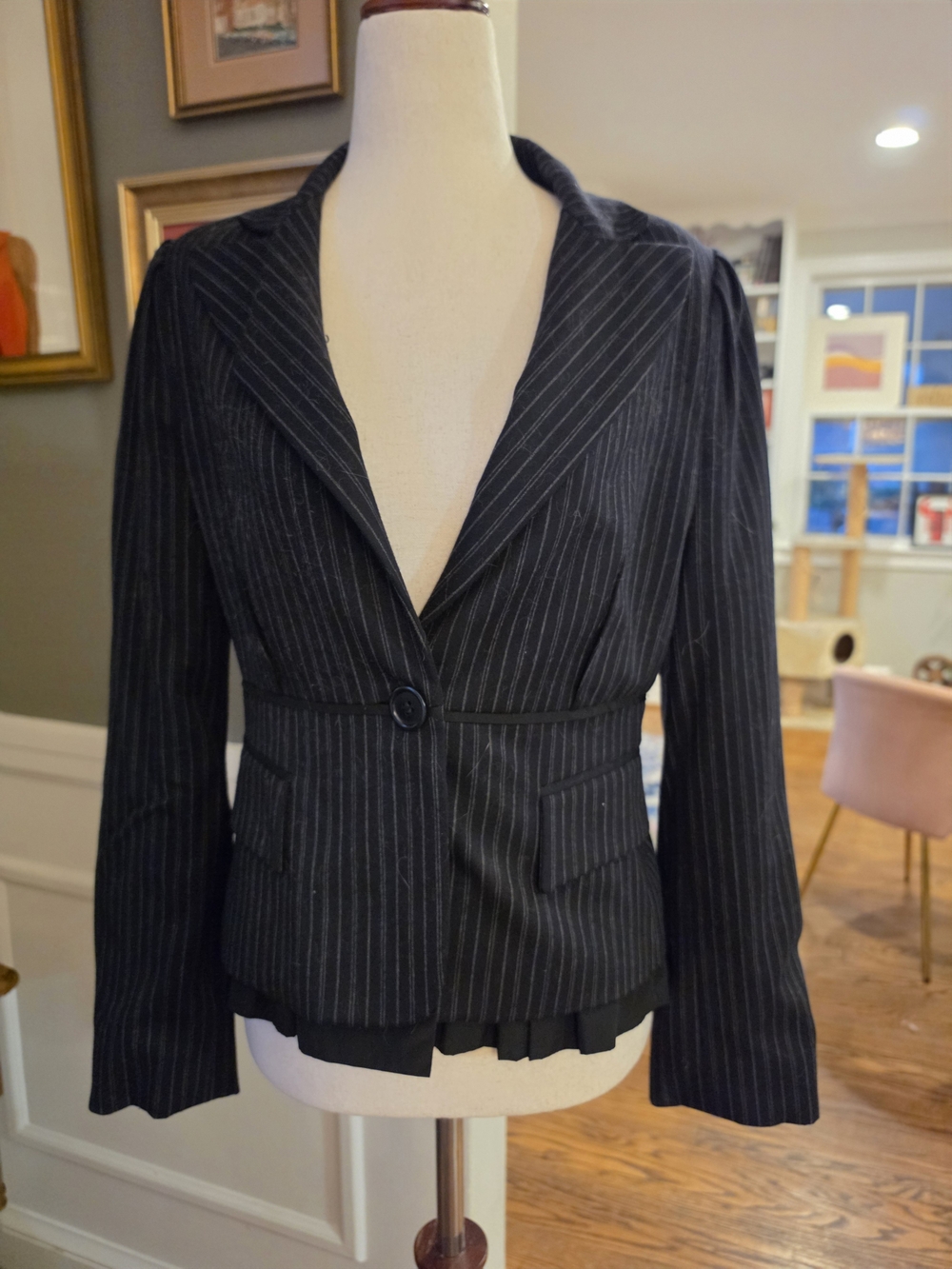 BCBGMaxAzria Black Fitted Pinstripe Single-Button Tailored Blazer Size S